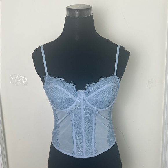 Y2k Elegant Lace Mesh Bustier Corset in Light Blue - Picture 7 of 14